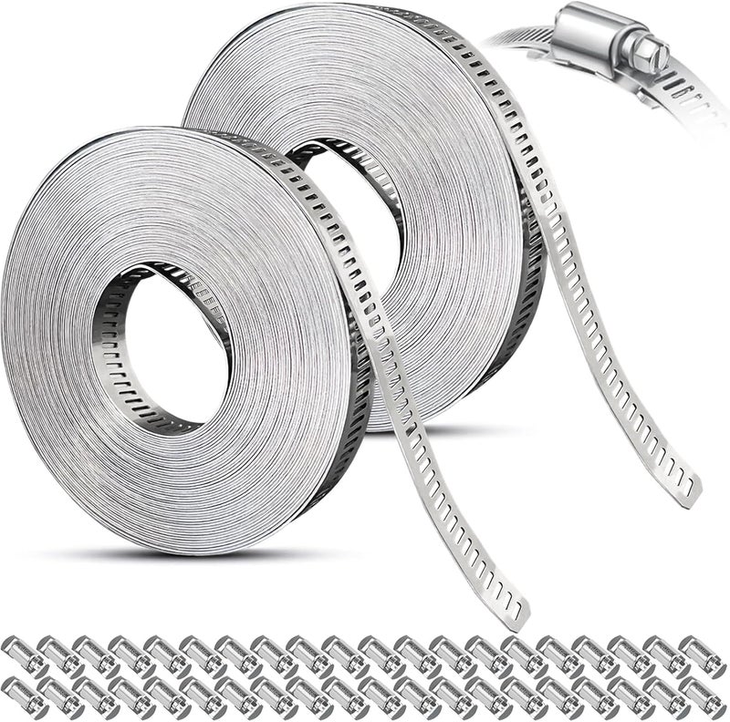 SmaringWing Hose Clamps Stainless Steel, Hose Clamp Assortment Kit, 32.81FT DIY Large Adjustable Worm Gear Metal Clamps Fuel Line Clamp with 40 Fasteners for Plumbing, Water Pipe, Radiator, Automotive, Mechanical - Image 1
